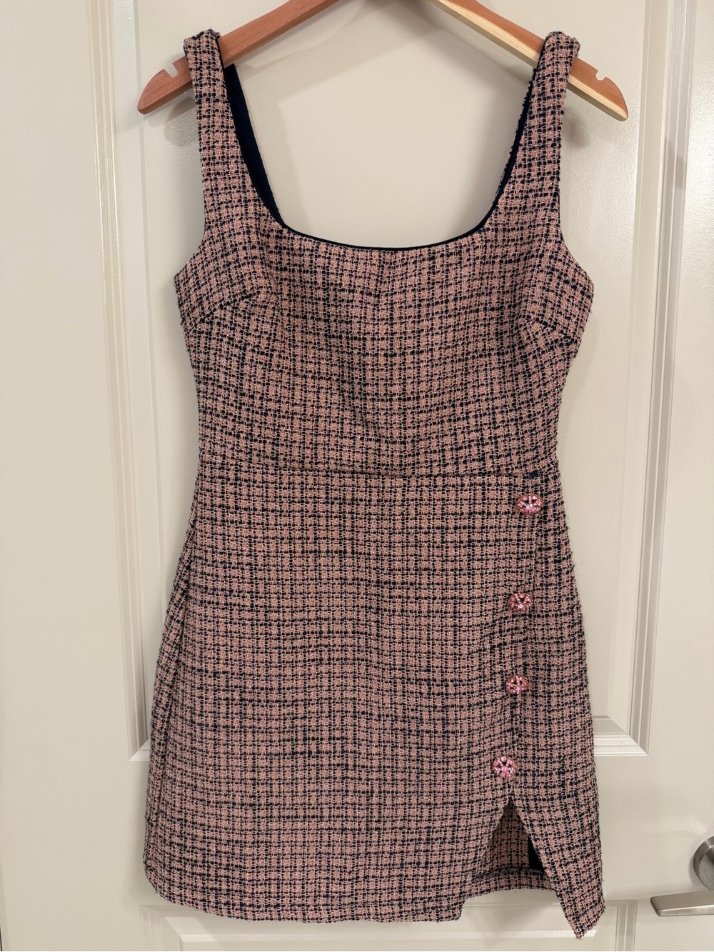 City Studio Pink Tweed Mini Dress with Side Button Detail SZ 3/4 never worn